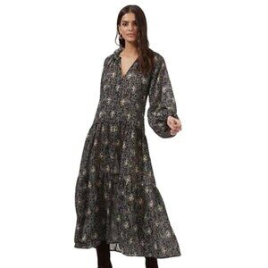 Revolve ASTR The Label NWT Black Floral Gardenia Peasant Maxi Dress Size XS